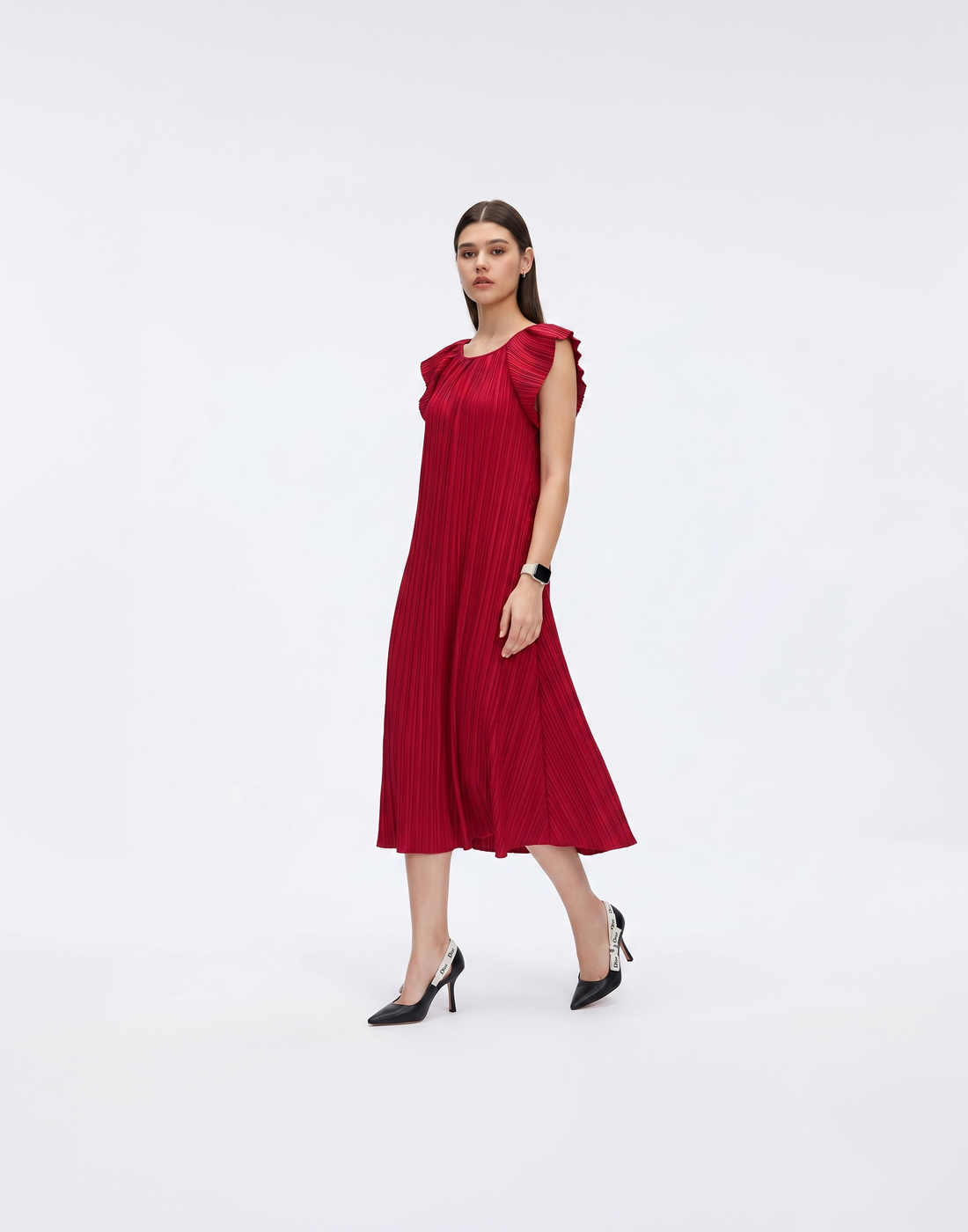 Wrinkle-Free, Cooling & Free Size Pleated Ruby Dress