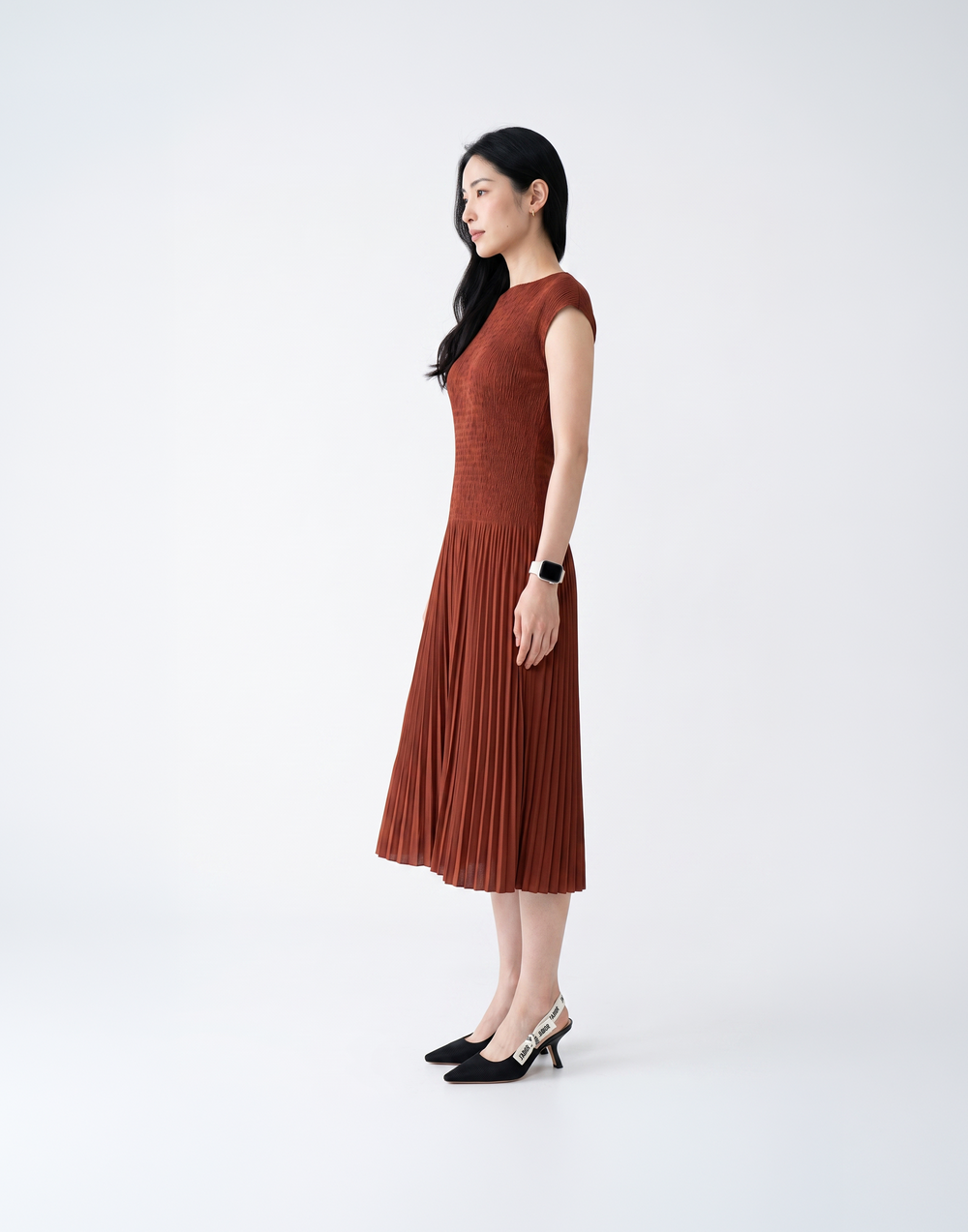 Wrinkle-Free, Cooling & Breathable Tummy Covering Pleated Luxe Dress