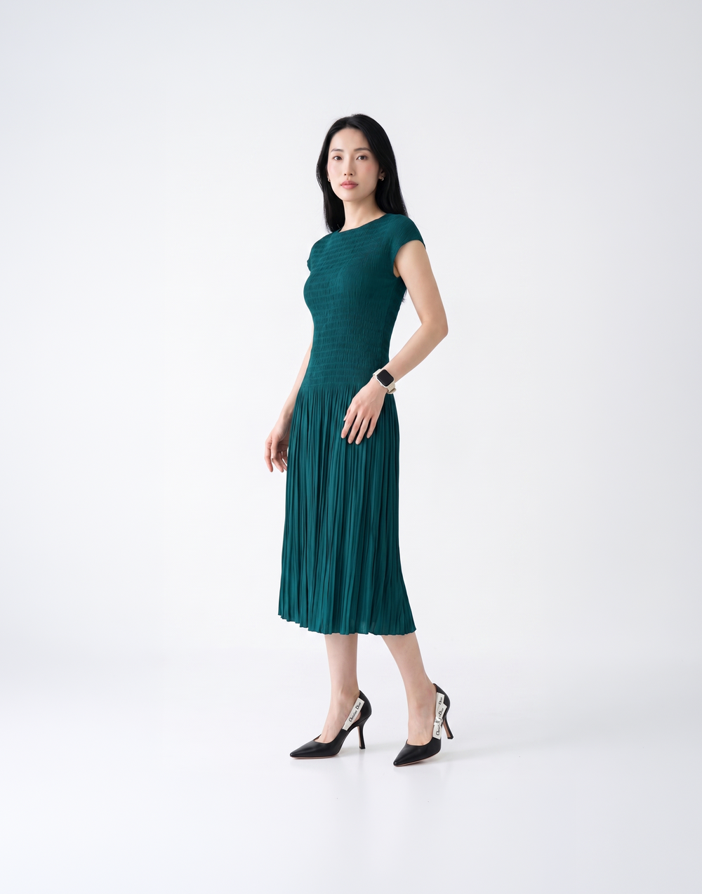 Wrinkle-Free, Cooling & Breathable Tummy Covering Pleated Luxe Dress
