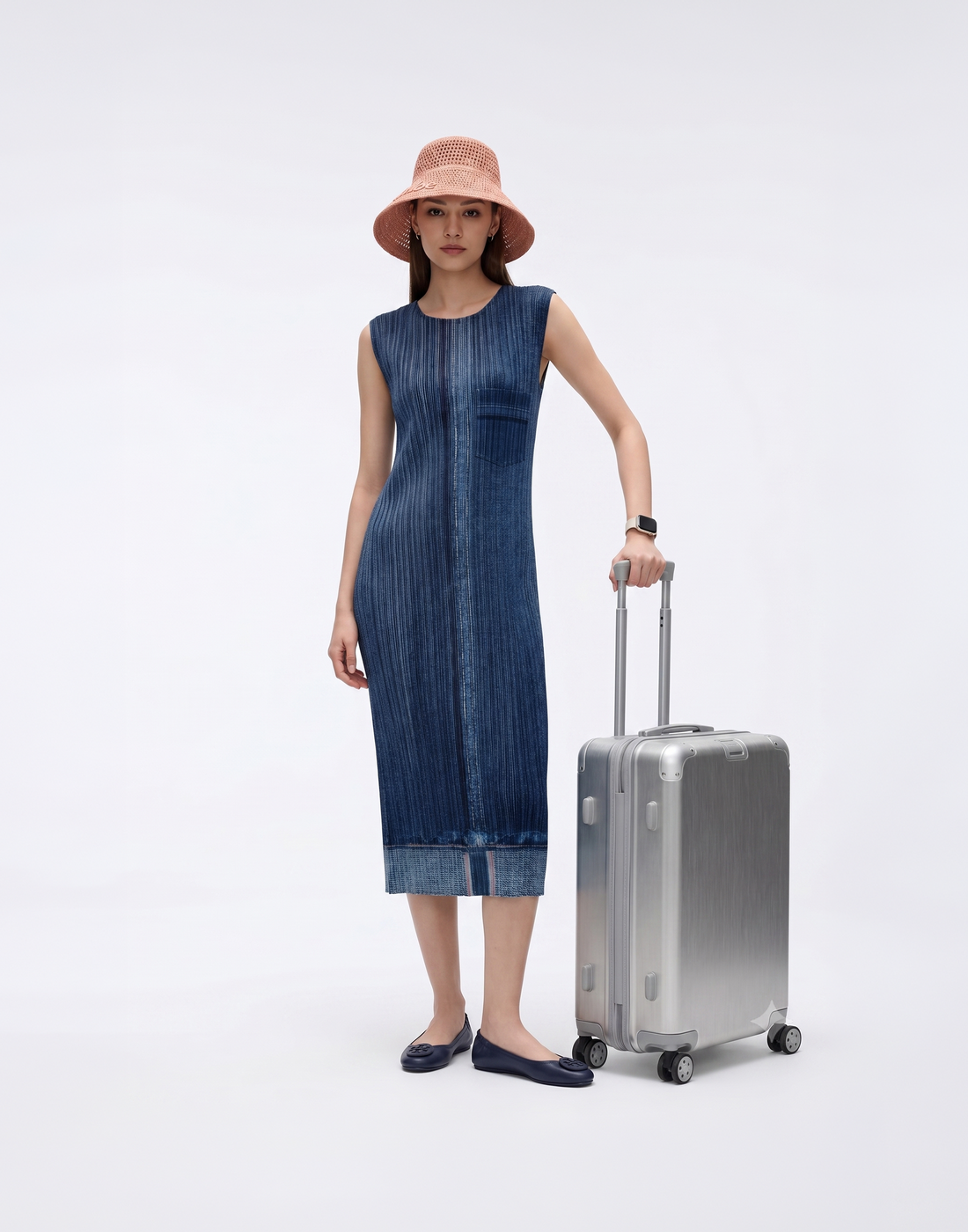 Wrinkle-Free, Cooling & Breathable Free Size Santorini Pleated Denim Dress