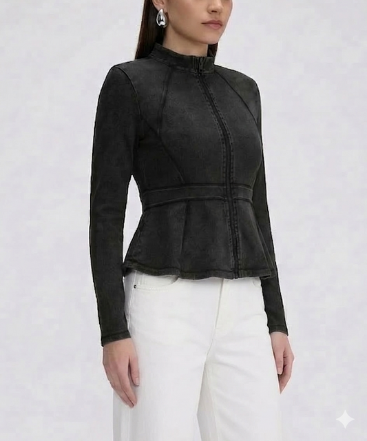 Buttery Soft & Stretchy Power Peplum Denim Jacket