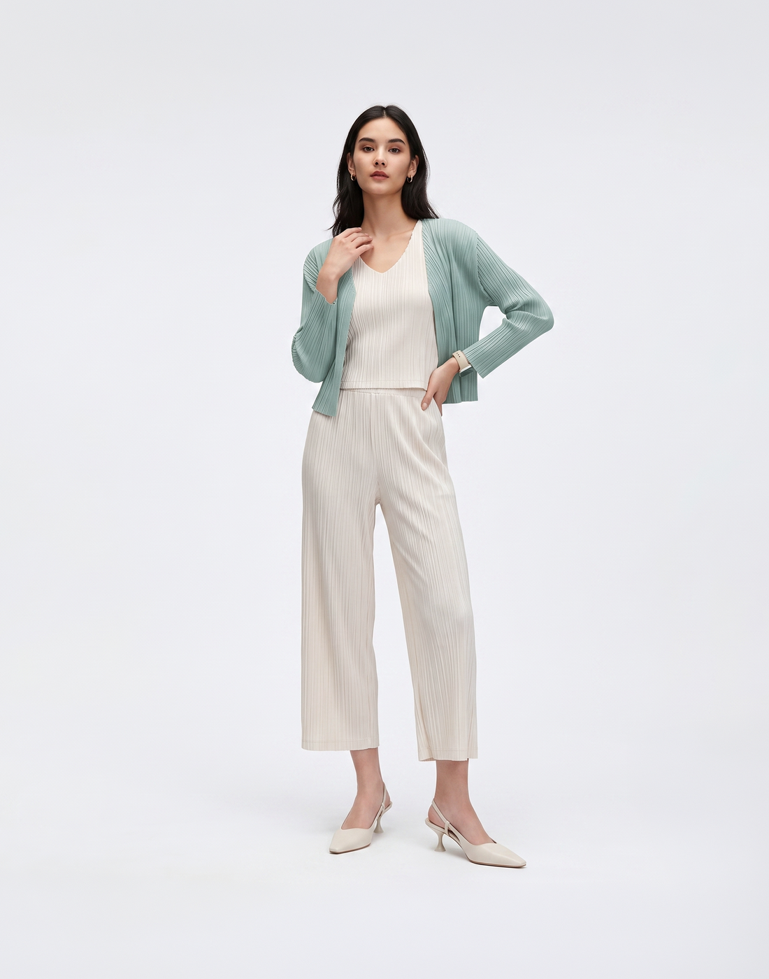 Wrinkle-Free, Cooling & Breathable Free Size Luxe Pleated Cardigan