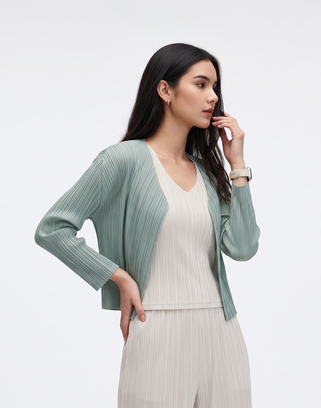Wrinkle-Free, Cooling & Breathable Free Size Luxe Pleated Cardigan