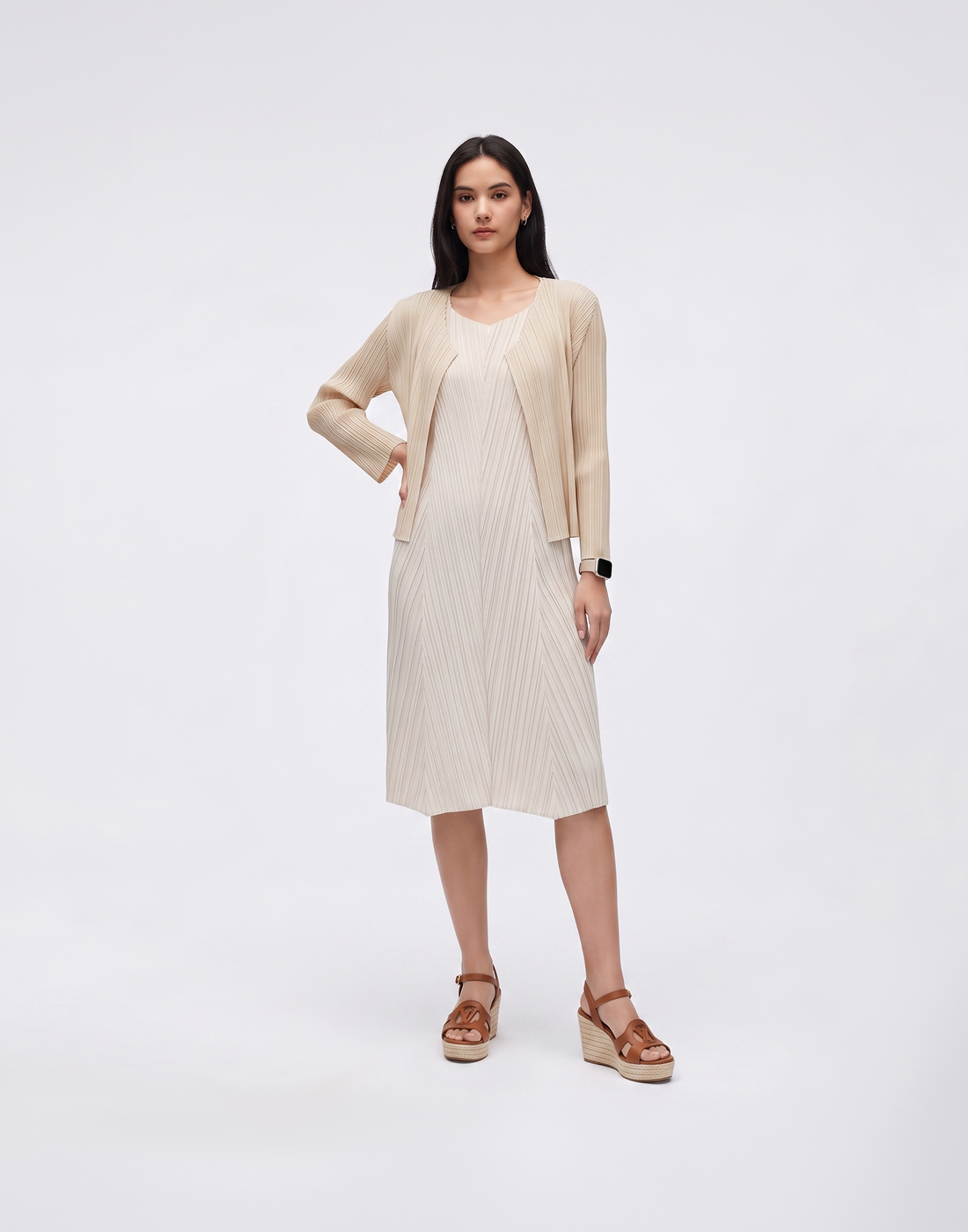Wrinkle-Free, Cooling & Breathable Free Size Luxe Pleated Cardigan