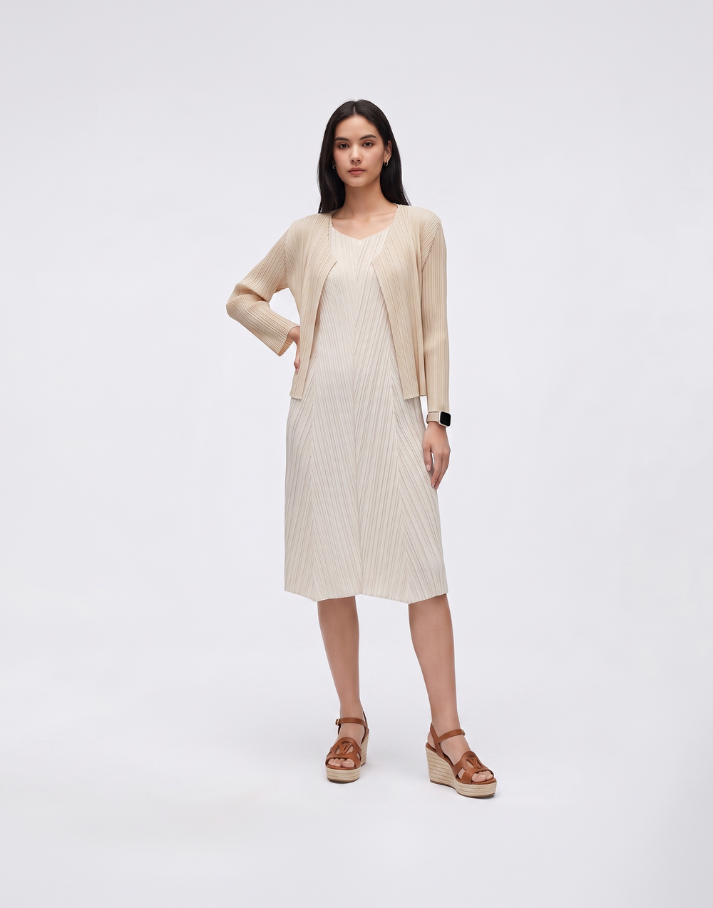 Wrinkle-Free, Cooling & Breathable Free Size Luxe Pleated Cardigan