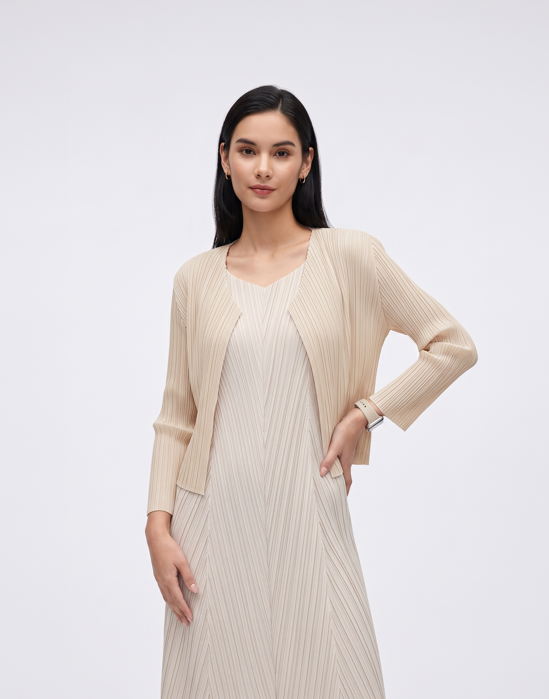 Wrinkle-Free, Cooling & Breathable Free Size Luxe Pleated Cardigan
