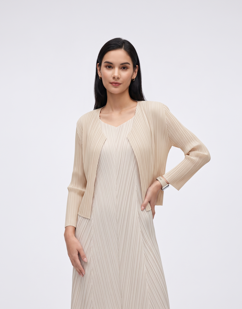 Wrinkle-Free, Cooling & Breathable Free Size Luxe Pleated Cardigan
