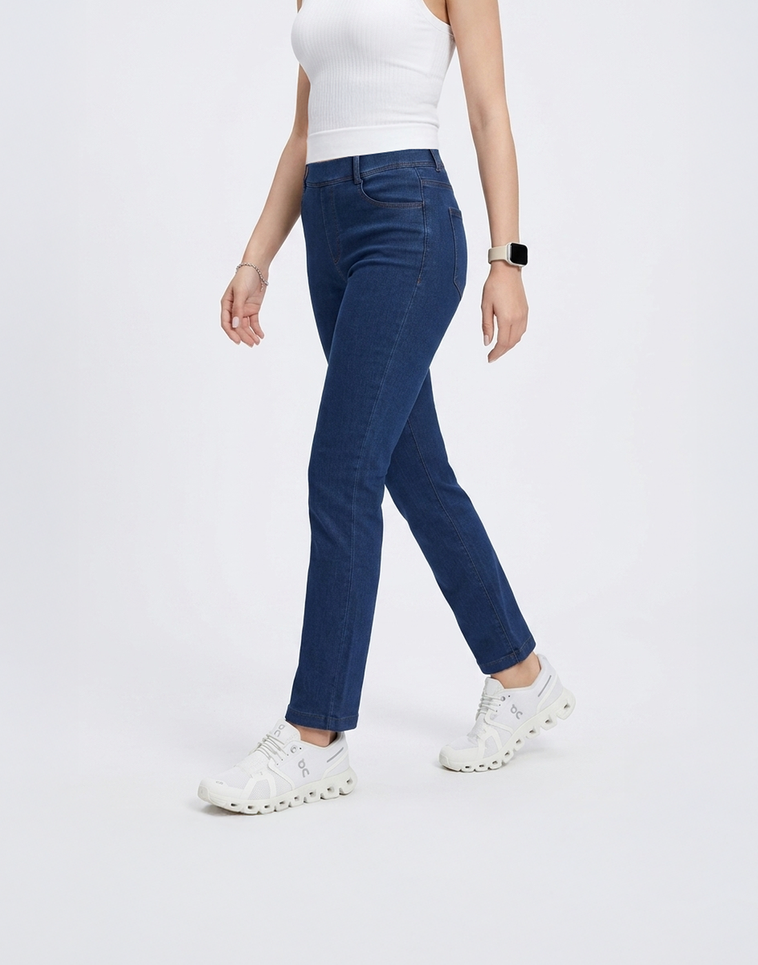 Cooling, Buttery Soft, Stretchy With Tummy Control Silhouette Straight Cut Denim Jeans With Pockets