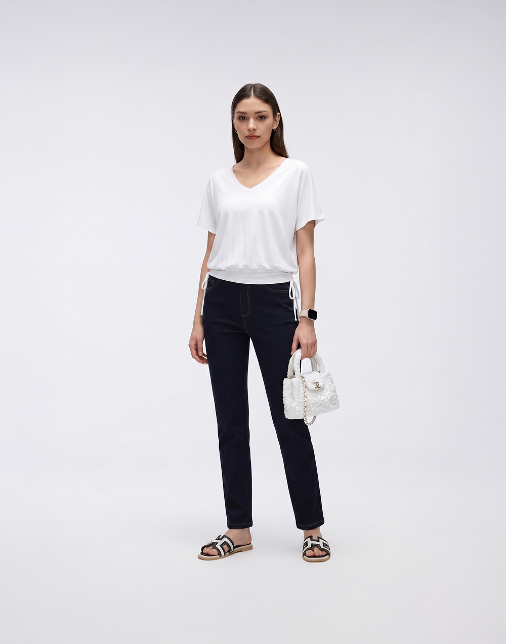 Cooling, Buttery Soft, Stretchy With Tummy Control Silhouette Straight Cut Denim Jeans With Pockets