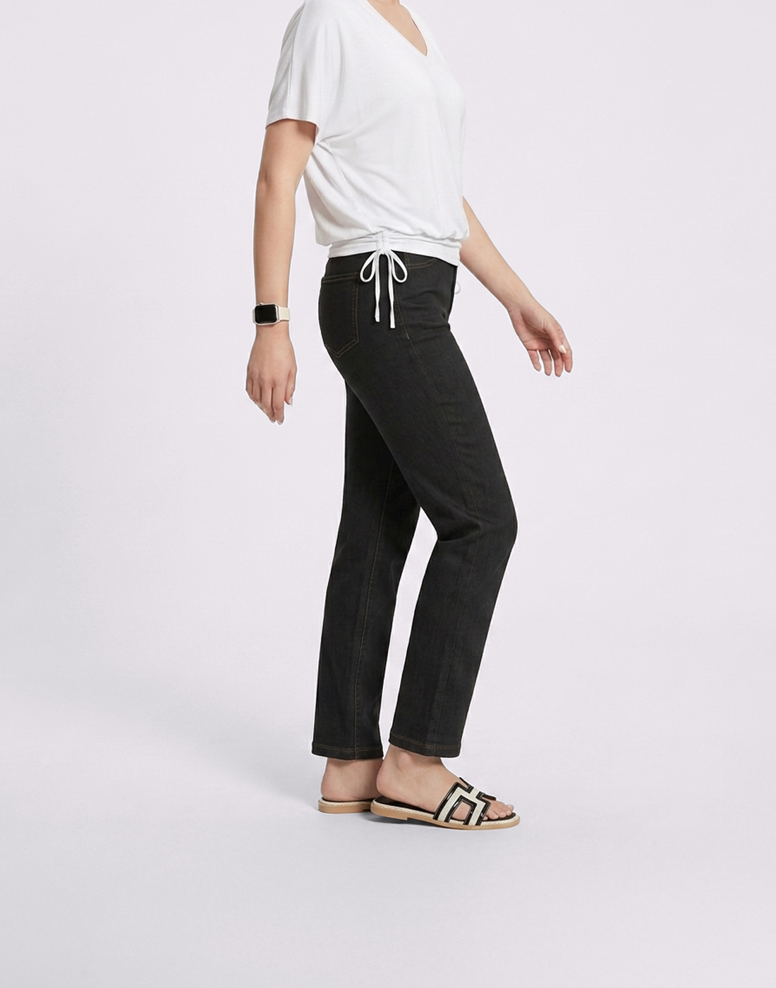 Cooling, Buttery Soft, Stretchy With Tummy Control Silhouette Straight Cut Denim Jeans With Pockets