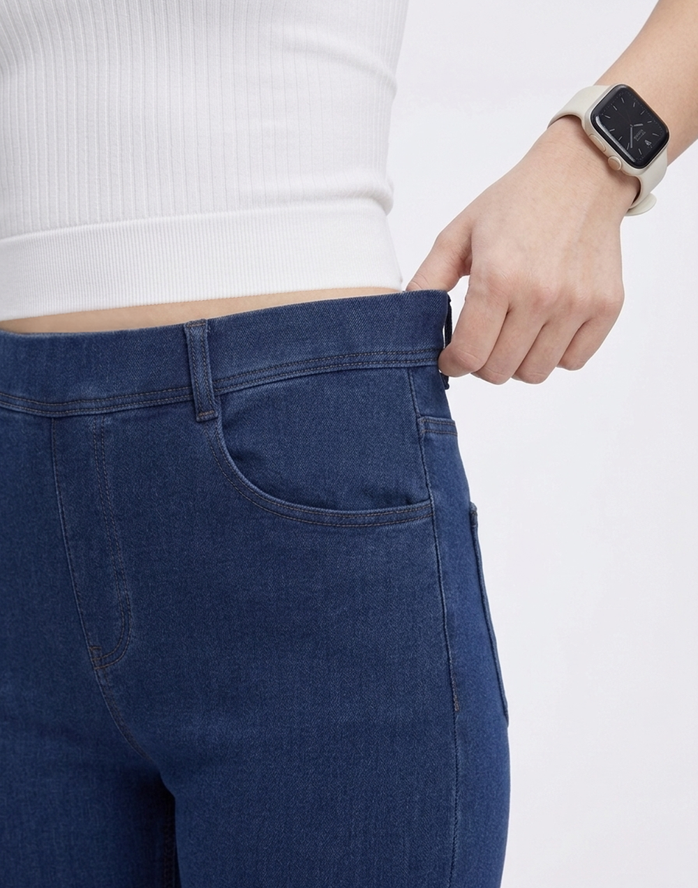 Cooling, Buttery Soft, Stretchy With Tummy Control Silhouette Straight Cut Denim Jeans With Pockets