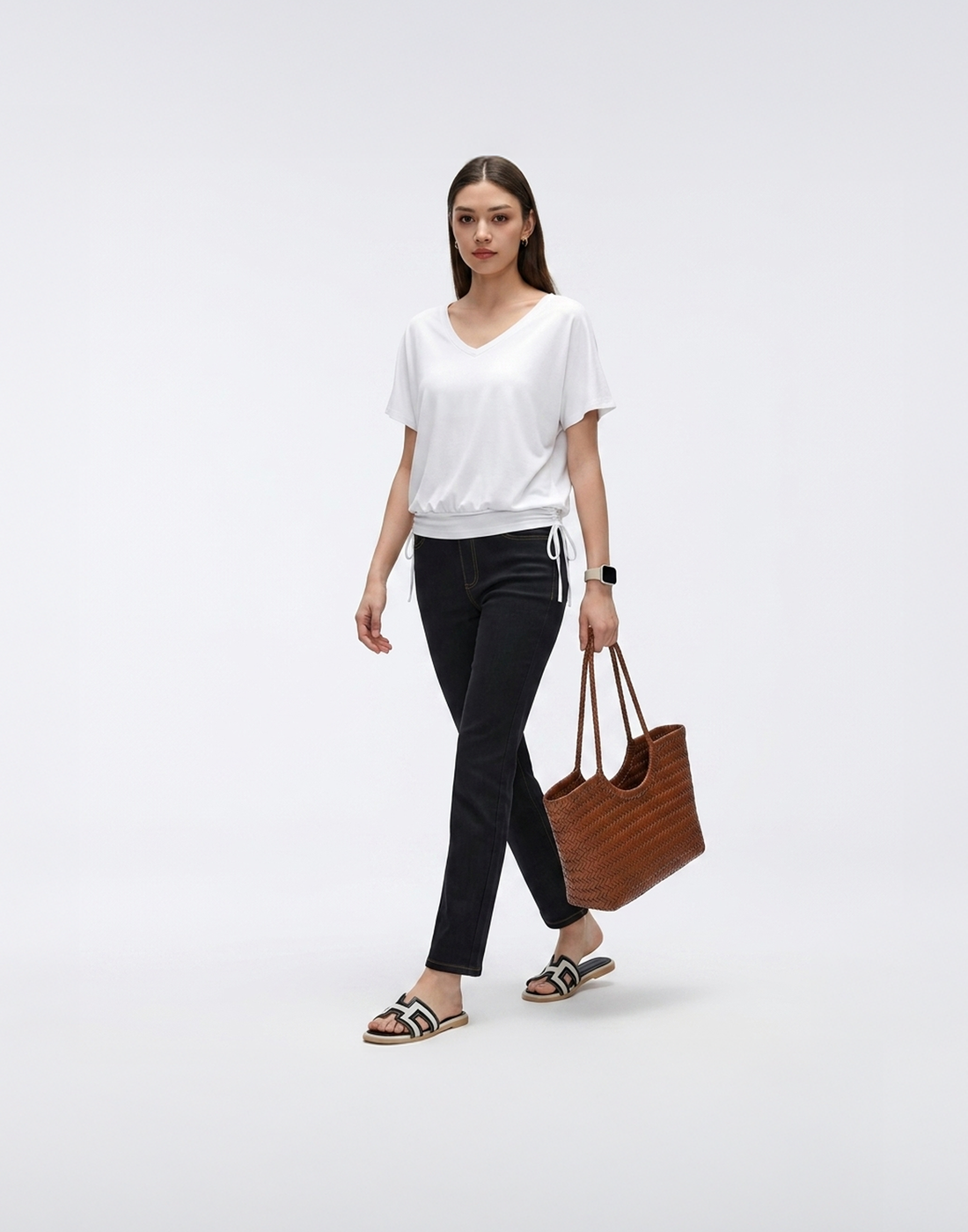 Cooling, Buttery Soft, Stretchy With Tummy Control Silhouette Straight Cut Denim Jeans With Pockets
