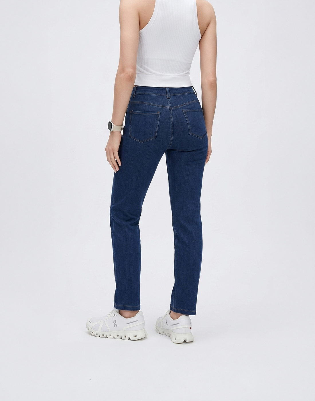 Cooling, Buttery Soft, Stretchy With Tummy Control Silhouette Straight Cut Denim Jeans With Pockets