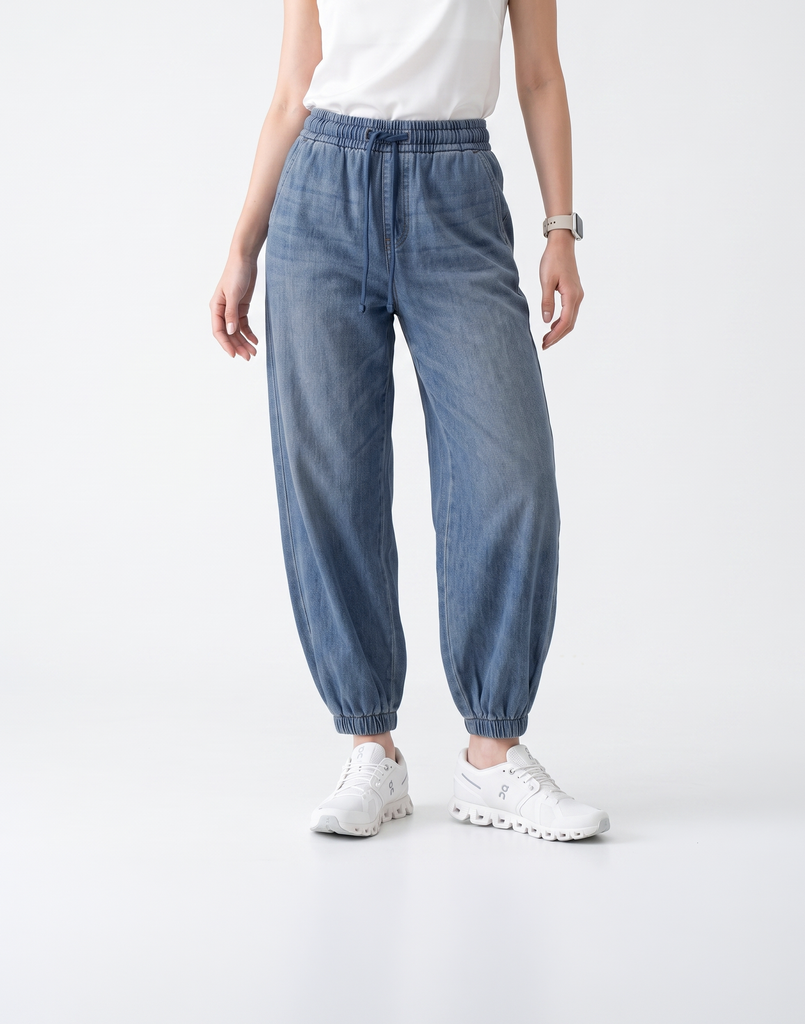 Cooling, Breathable & Stretchy Relax Denim joggers With Elastic Waistband