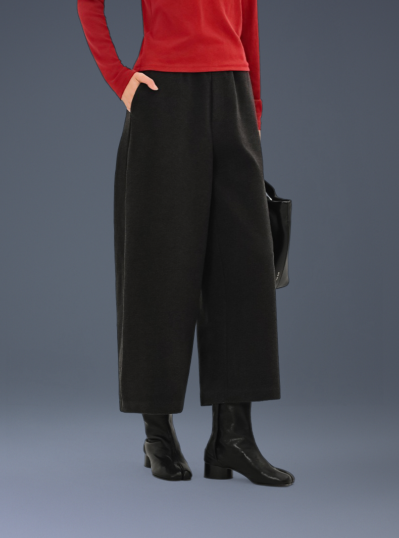 Wool Wrinkle-Free Haven Trousers With Elastic Waistband & Pockets - For Petites & Cold Climates