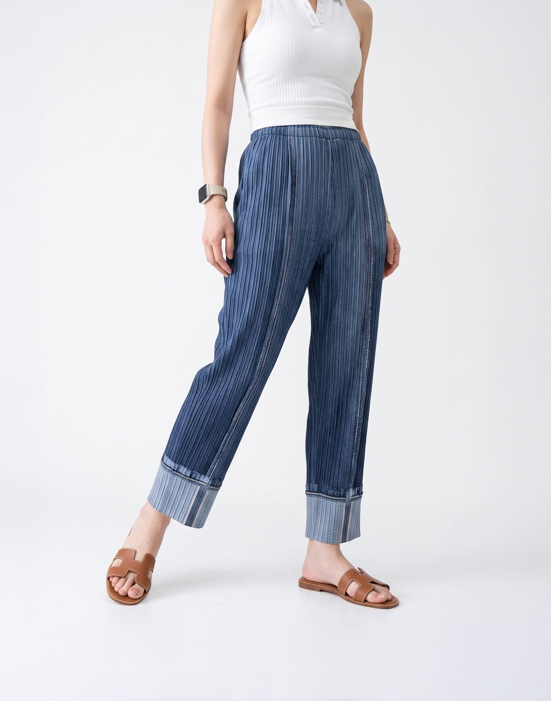Wrinkle-Free, Cooling & Breathable Free Size Soho Pleated Denim Pants