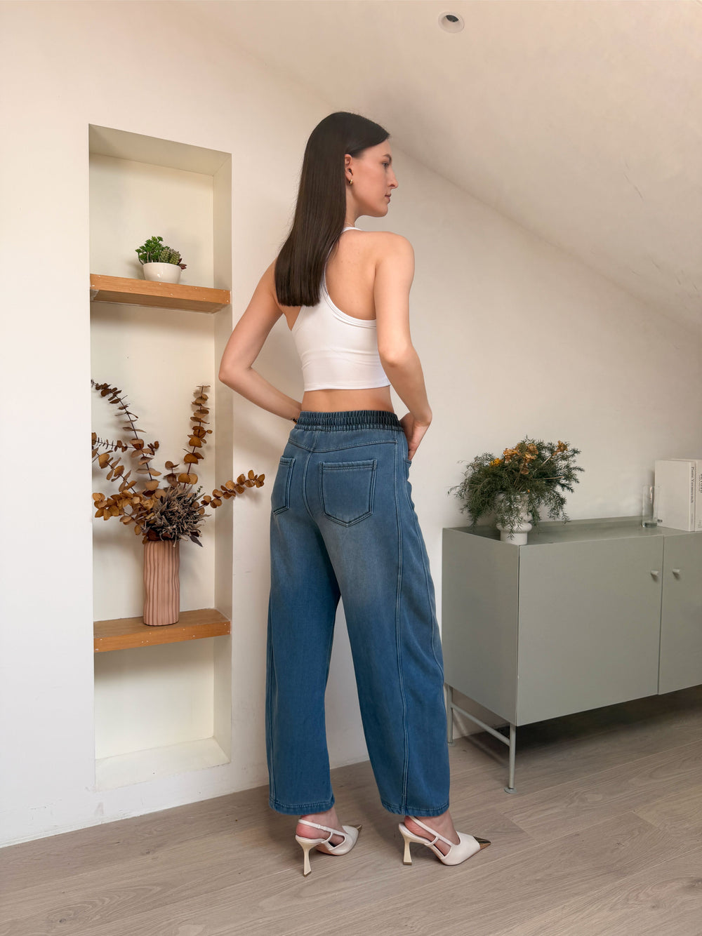 Buttery Soft Fleece Jeans Pants With Stretchable Waistband & Pockets