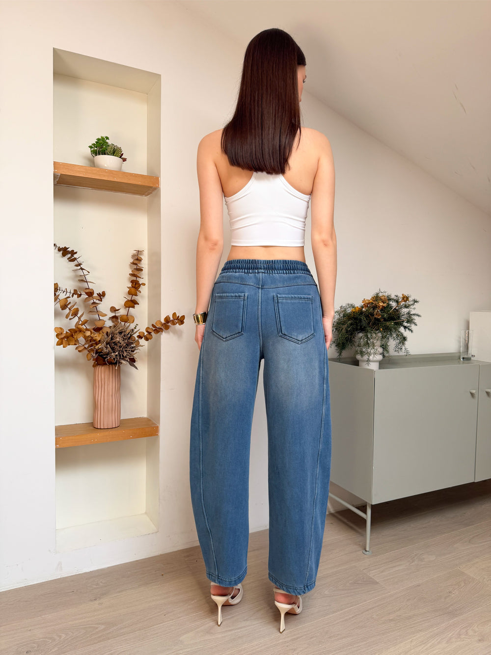 Buttery Soft Fleece Jeans Pants With Stretchable Waistband & Pockets