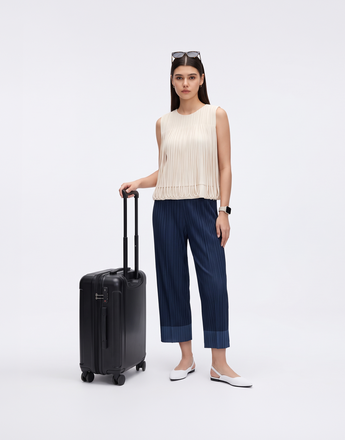 Wrinkle-Free, Cooling & Breathable Slim Cut Petite Fluid Pants With Cuffs