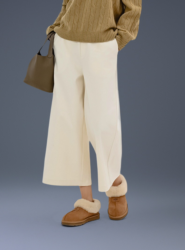 Wool Wrinkle-Free Haven Trousers With Elastic Waistband & Pockets - For Petites & Cold Climates