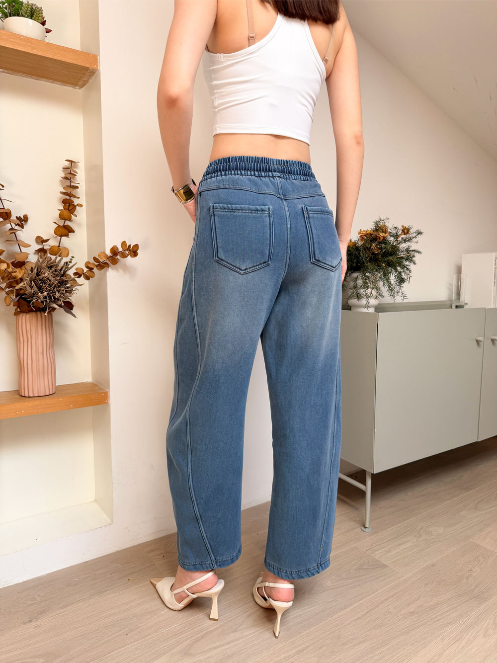 Buttery Soft Fleece Jeans Pants With Stretchable Waistband & Pockets