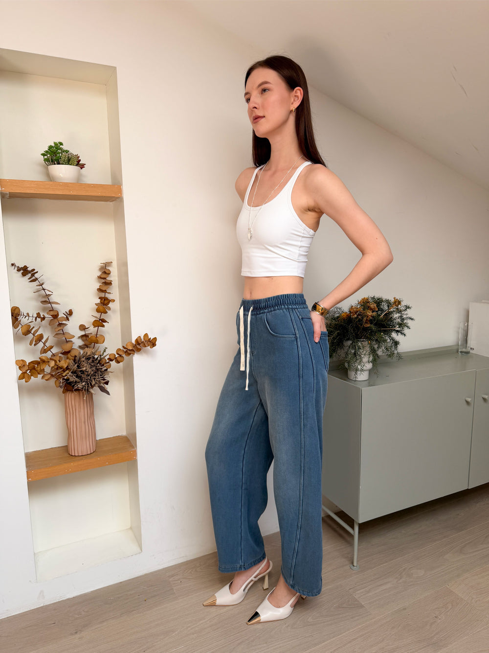 Buttery Soft Fleece Jeans Pants With Stretchable Waistband & Pockets