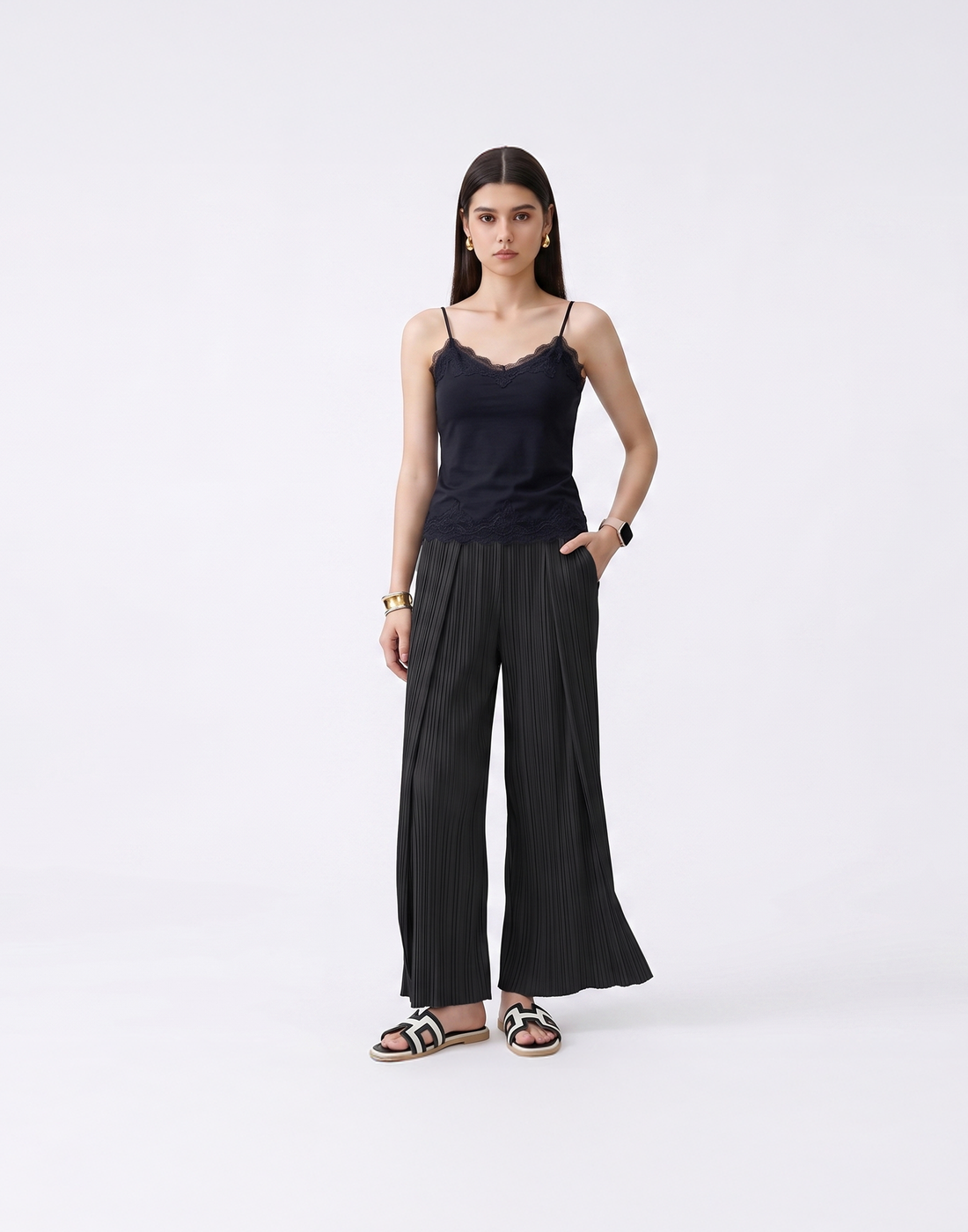 Cooling, Wrinkle-Free With Stretchy Waistband Timeless Trousers With Pockets