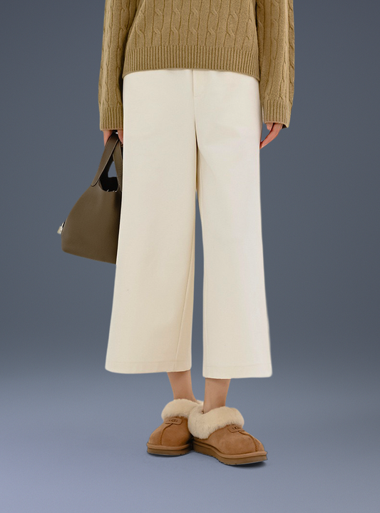 Wool Wrinkle-Free Haven Trousers With Elastic Waistband & Pockets - For Petites & Cold Climates