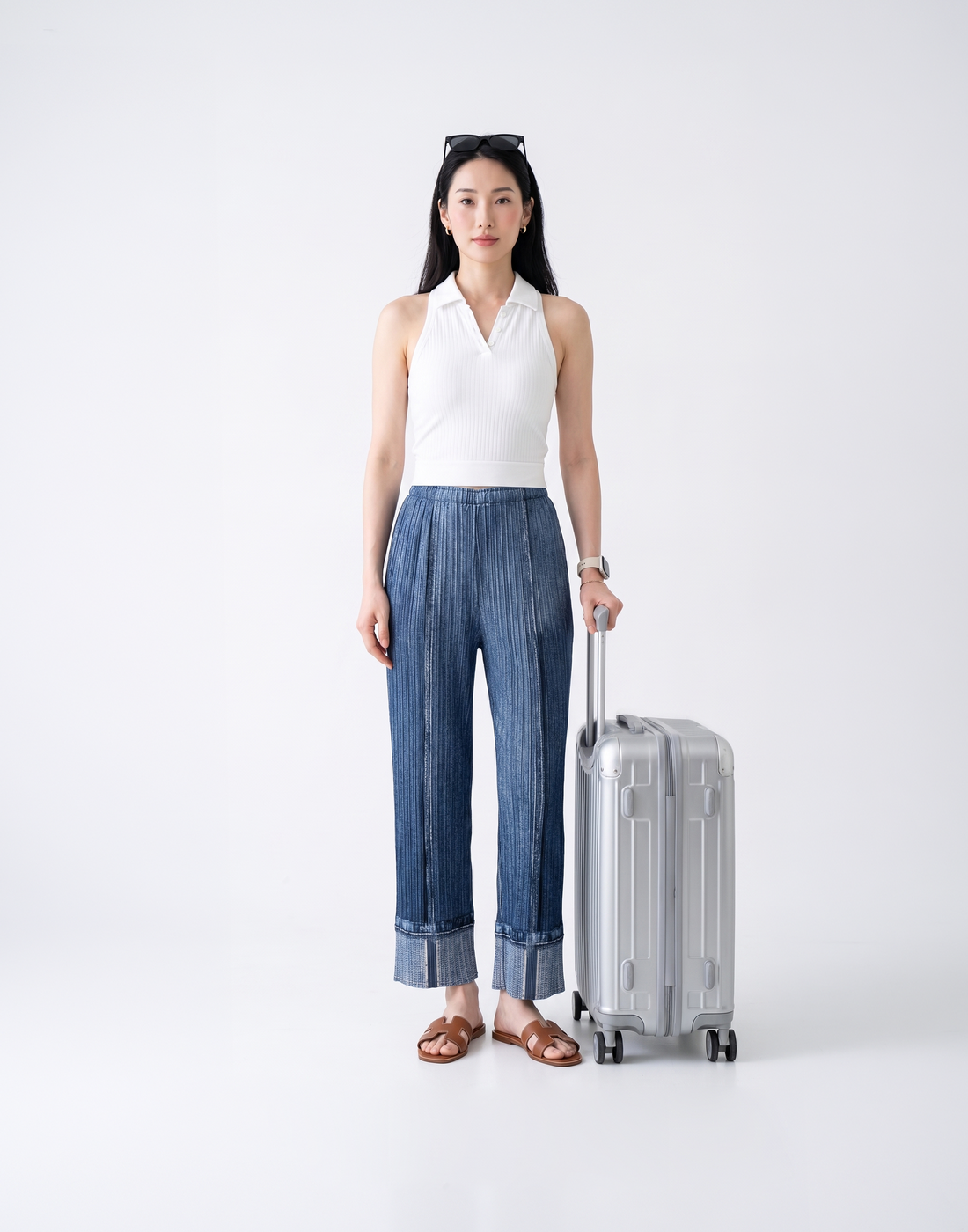 Wrinkle-Free, Cooling & Breathable Free Size Soho Pleated Denim Pants