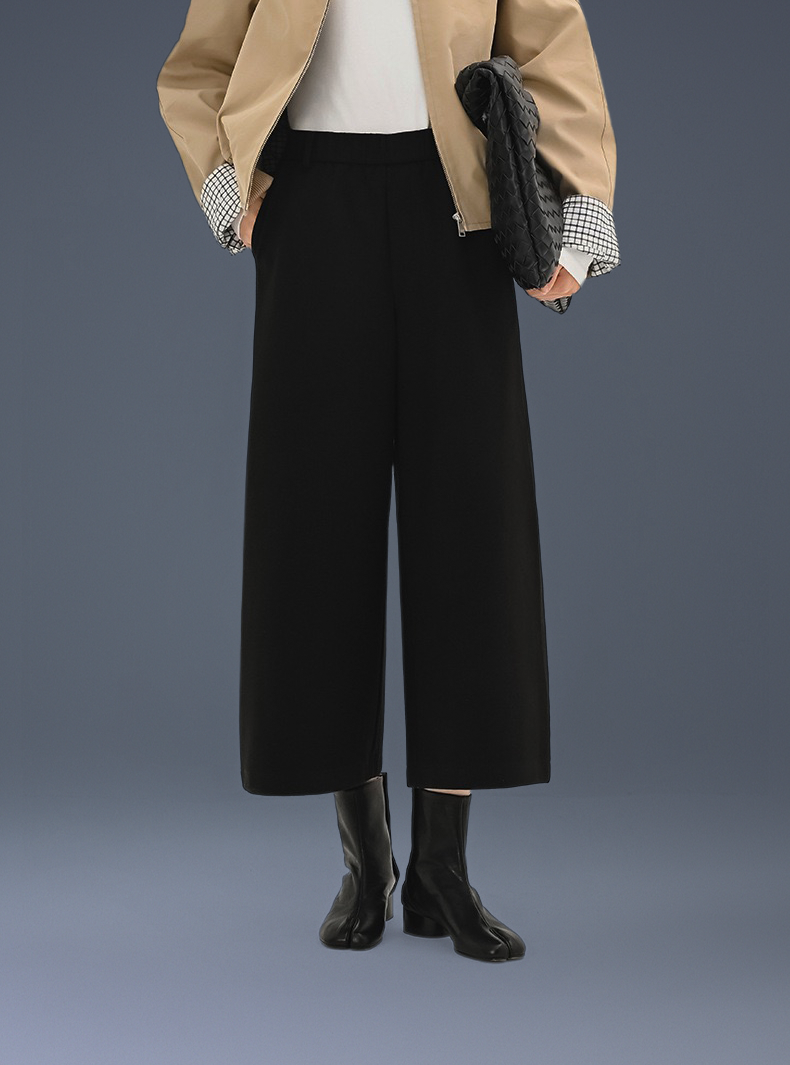 Wool Wrinkle-Free Haven Trousers With Elastic Waistband & Pockets - For Petites & Cold Climates