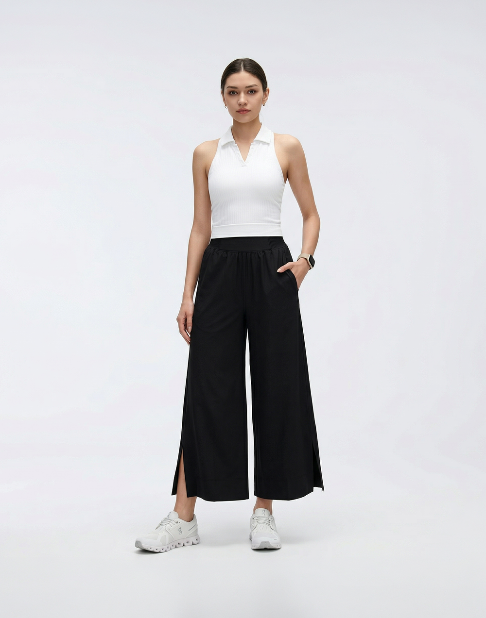 Wrinkle-Free, Cooling & Stretchable Tummy Control Northstar Wide Leg Pants With Pockets