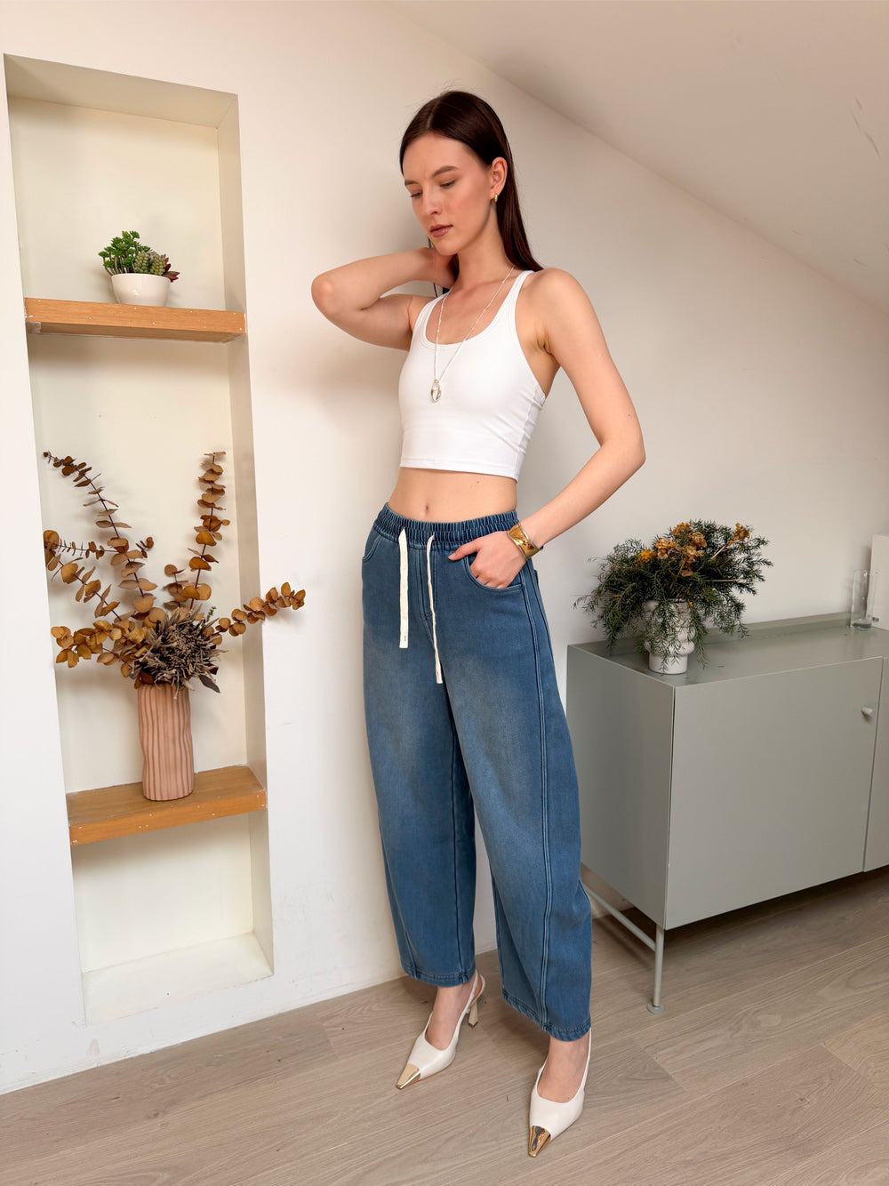 Buttery Soft Fleece Jeans Pants With Stretchable Waistband & Pockets