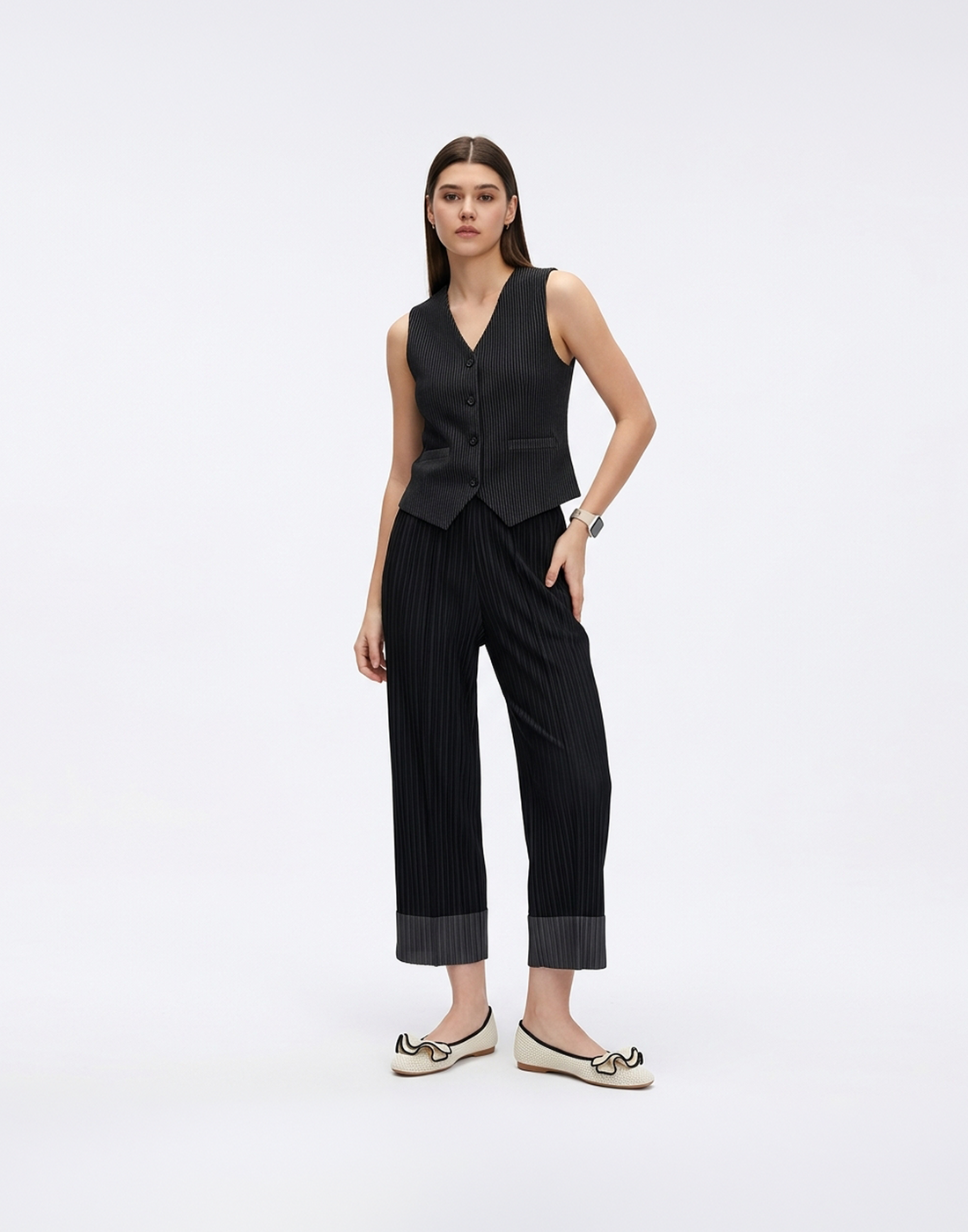 Wrinkle-Free, Cooling & Breathable Slim Cut Petite Fluid Pants With Cuffs
