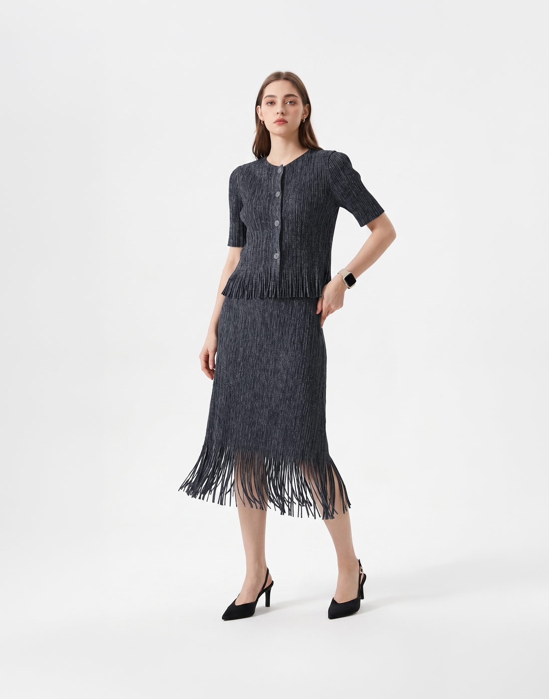 Wrinkle-Free, Cooling & Breathable Free Size Cascade Pleated Set
