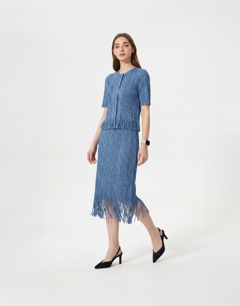 Wrinkle-Free, Cooling & Breathable Free Size Cascade Pleated Set