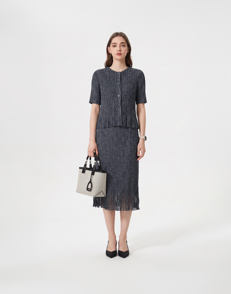 Wrinkle-Free, Cooling & Breathable Free Size Cascade Pleated Set