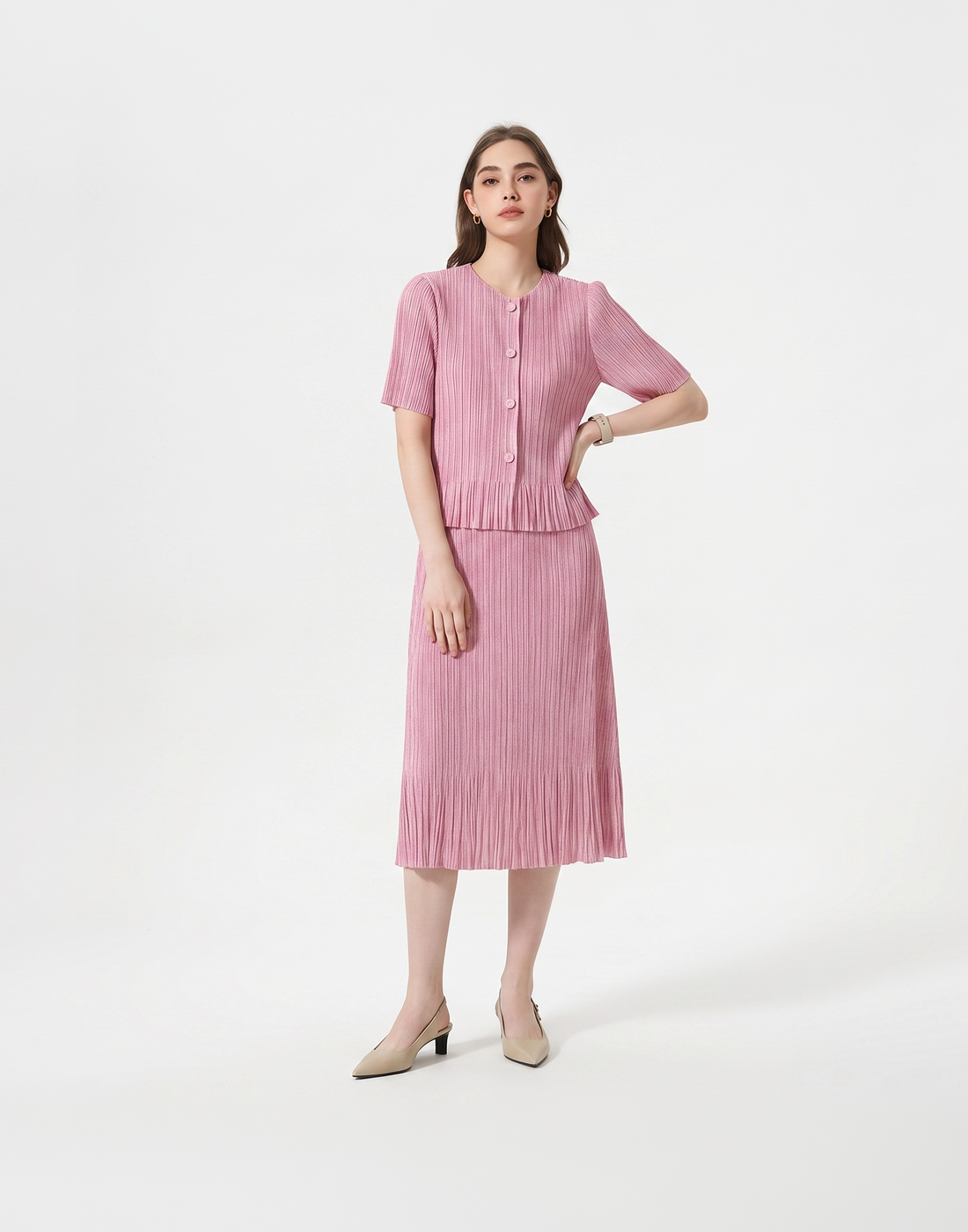 Wrinkle-Free, Cooling & Breathable Free Size Cascade Pleated Set