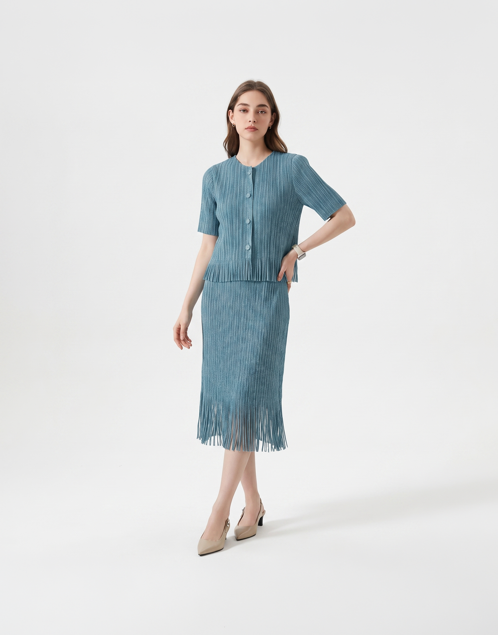 Wrinkle-Free, Cooling & Breathable Free Size Cascade Pleated Set