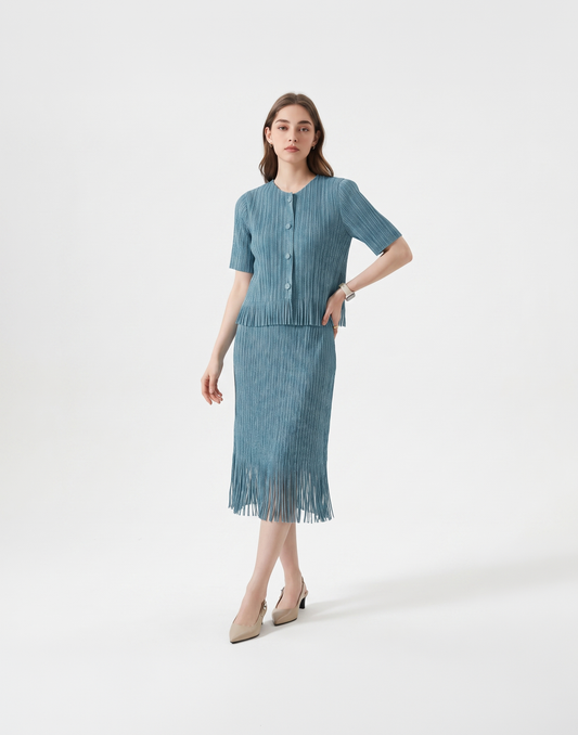 Wrinkle-Free, Cooling & Breathable Free Size Cascade Pleated Set