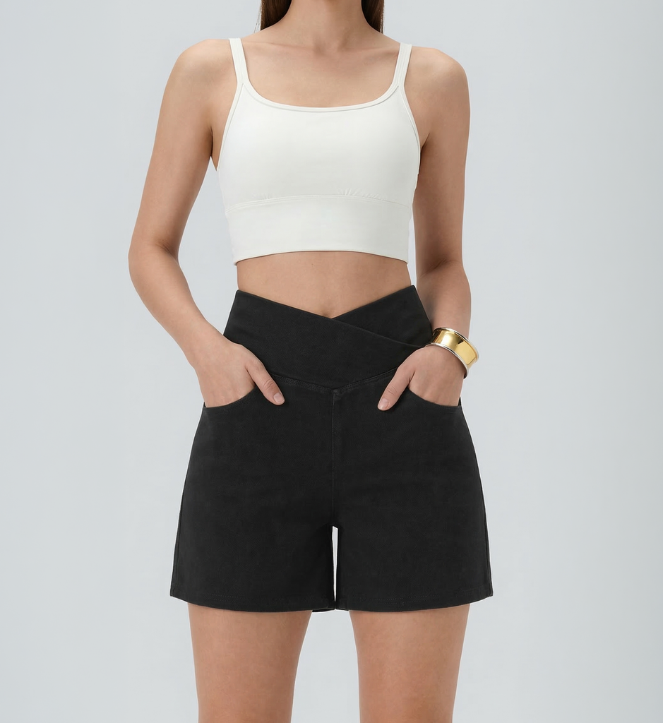 Cooling & Buttery Soft With Tummy-Tucking Waistline Motion Denim Shorts With Pockets