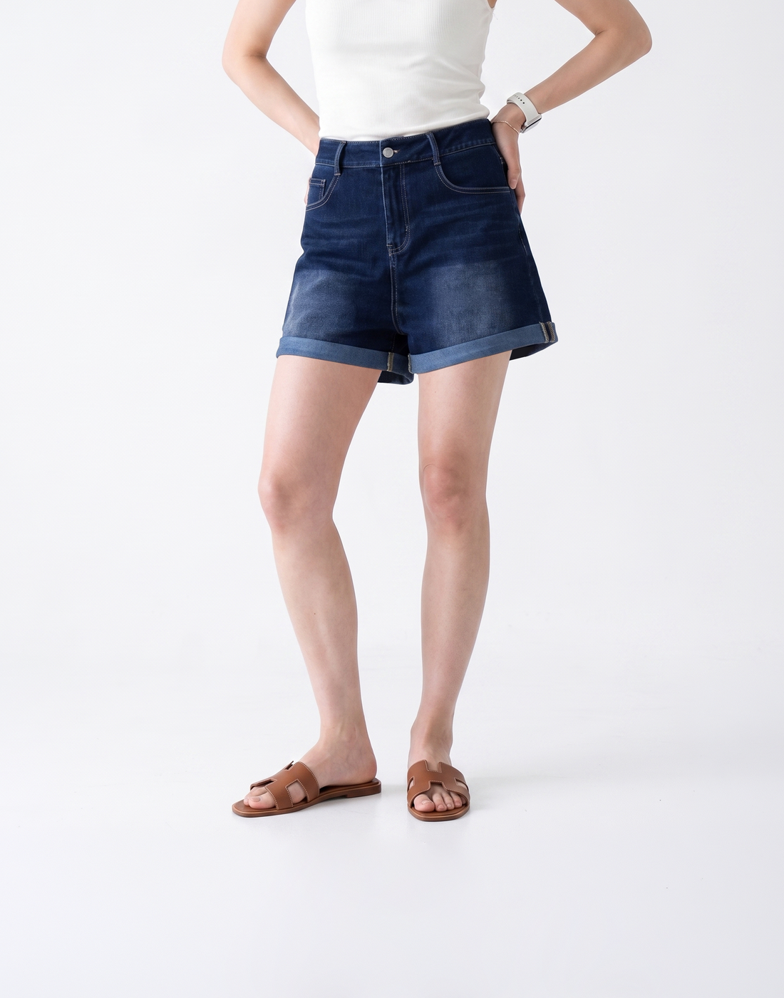 Cooling, Buttery Soft & Stretchy With Tummy Control Limitless Denim Shorts With Elastic Waistband