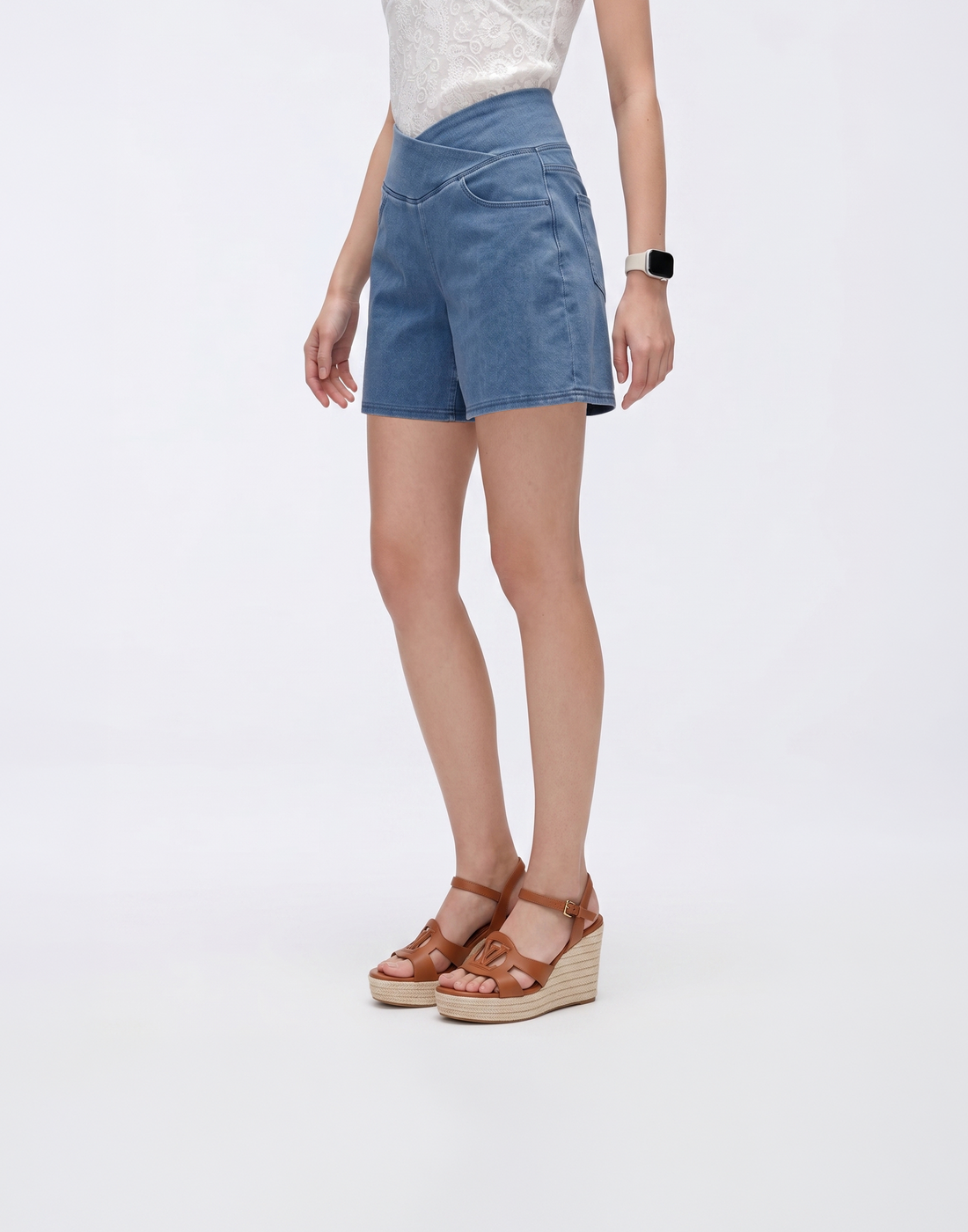 Cooling & Buttery Soft With Tummy-Tucking Waistline Motion Denim Shorts With Pockets