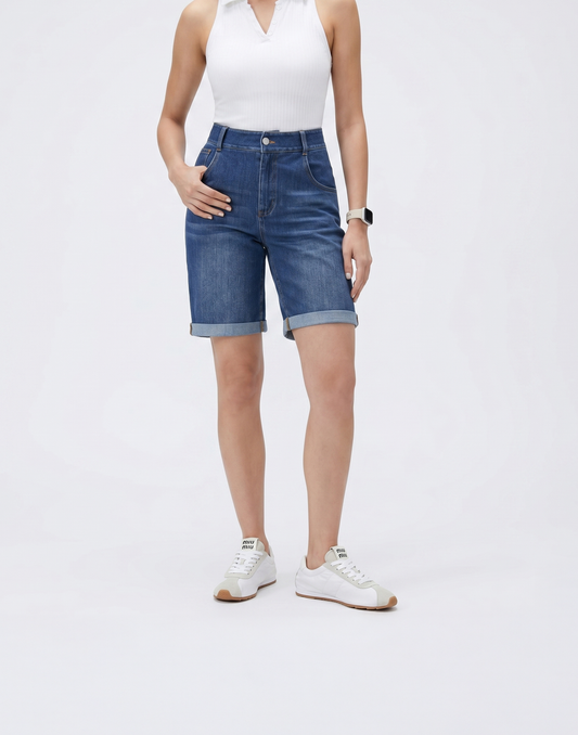 Cooling, Buttery Soft, Stretchy With Tummy Control Comfort Denim Shorts With Pockets
