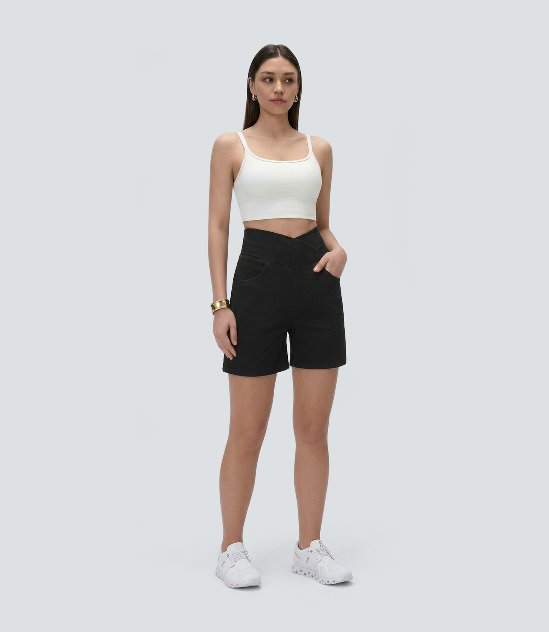 Cooling & Buttery Soft With Tummy-Tucking Waistline Motion Denim Shorts With Pockets