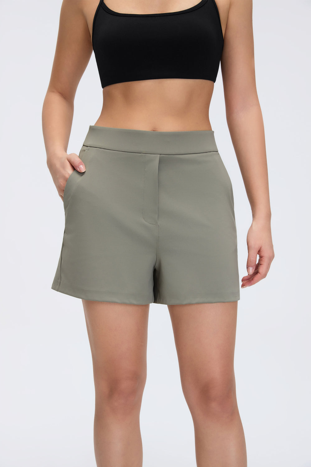 Buy 1, Get 1 Free - Wrinkle-Free & Buttery Soft Rise Bermudas With Stretchy Waistband & Pockets