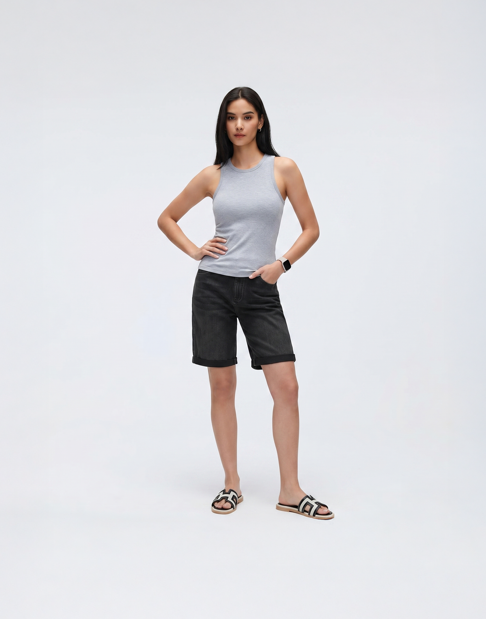 Cooling, Buttery Soft, Stretchy With Tummy Control Comfort Denim Shorts With Pockets