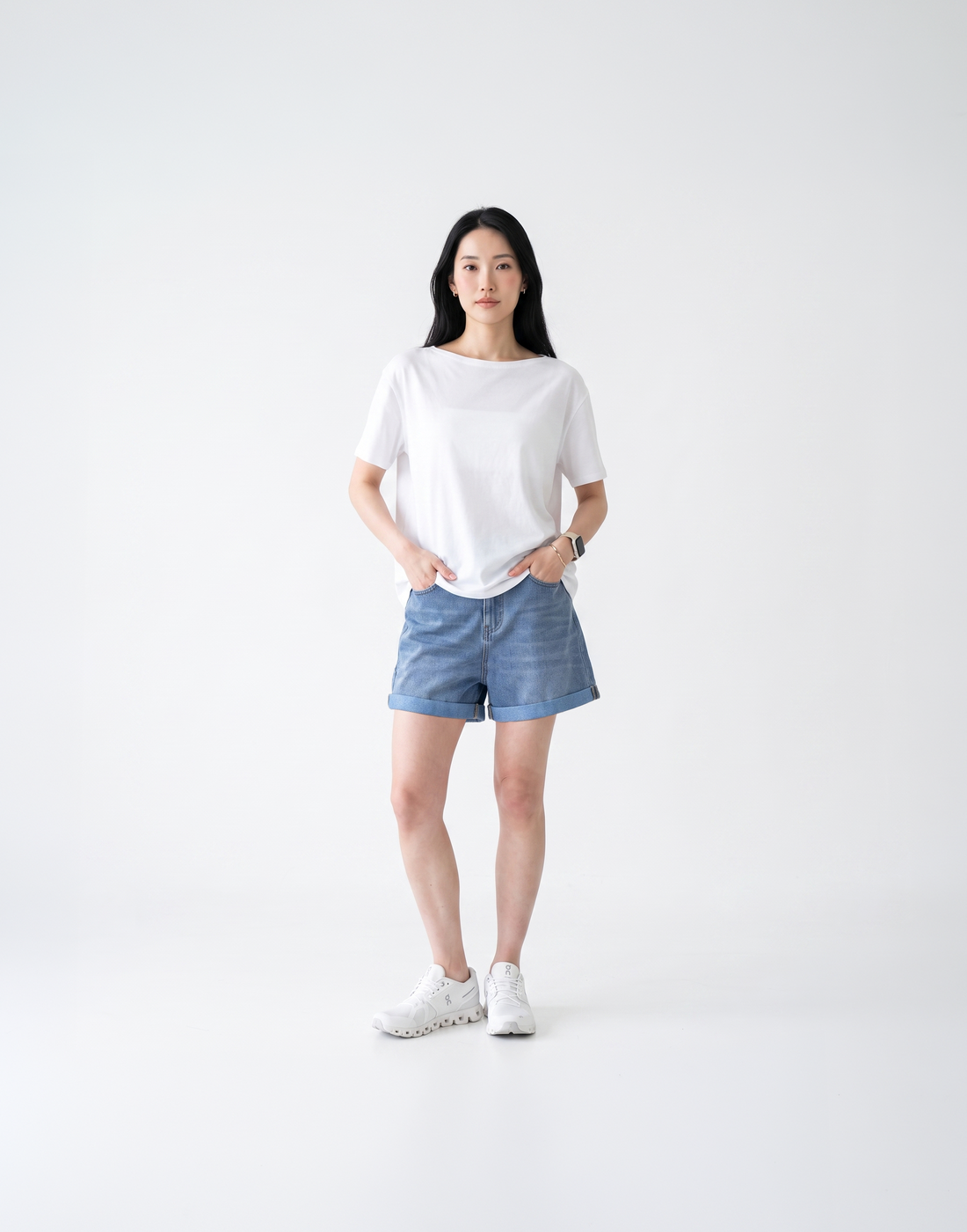 Cooling, Buttery Soft & Stretchy With Tummy Control Limitless Denim Shorts With Elastic Waistband