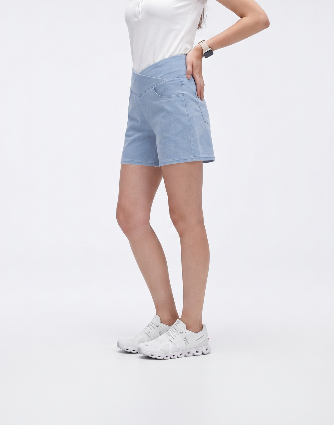 Cooling & Buttery Soft With Tummy-Tucking Waistline Motion Denim Shorts With Pockets