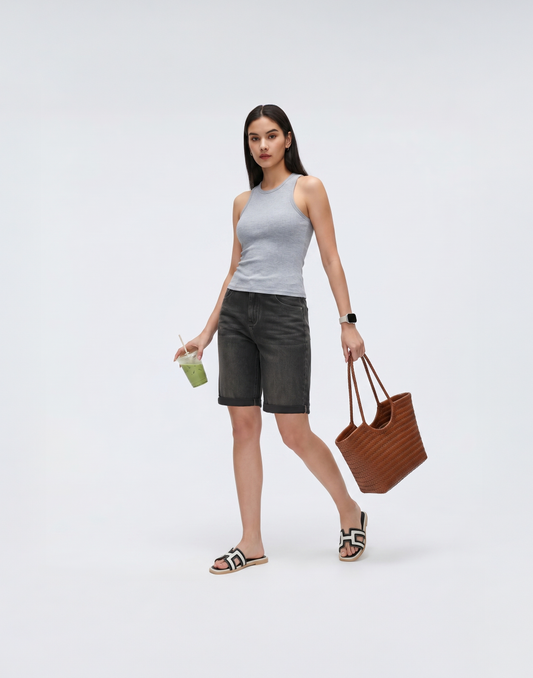 Cooling, Buttery Soft, Stretchy With Tummy Control Comfort Denim Shorts With Pockets
