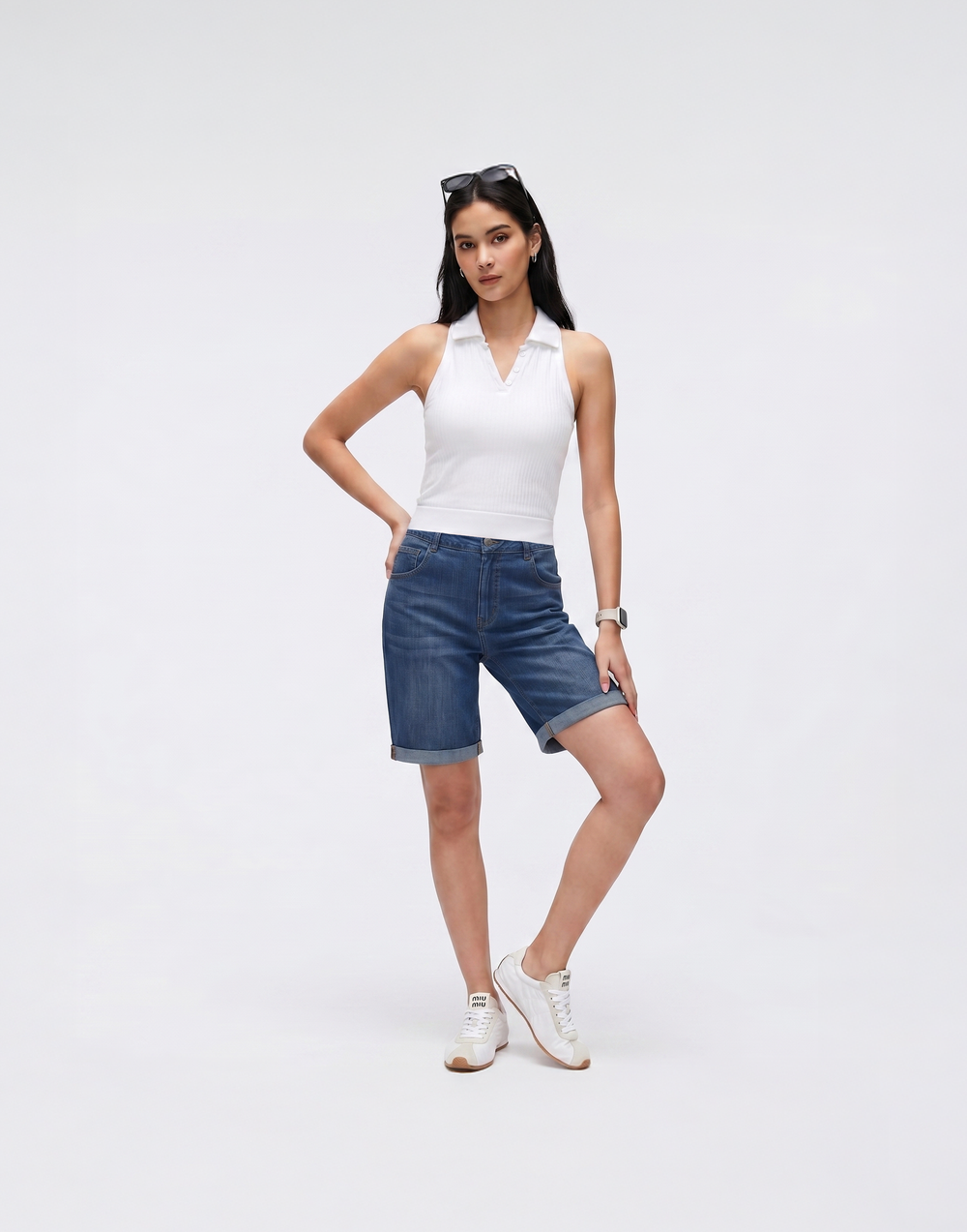 Cooling, Buttery Soft, Stretchy With Tummy Control Comfort Denim Shorts With Pockets